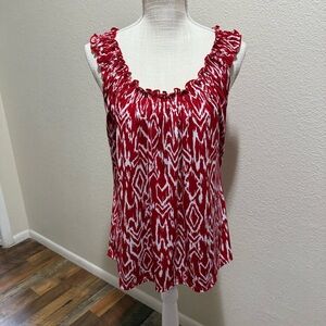 Carol Rose - Red Patterned Women's Sleeveless Top - Size Large